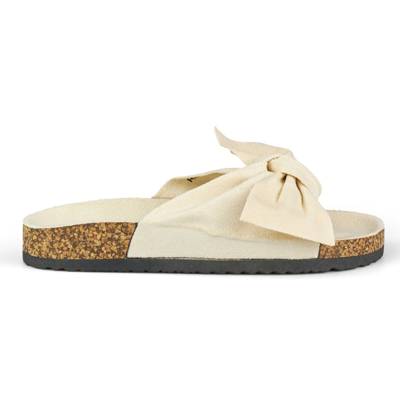 Pantofole classiche beige con fiocco