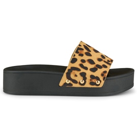 Pantofole da donna sulla piattaforma leopardata marrone