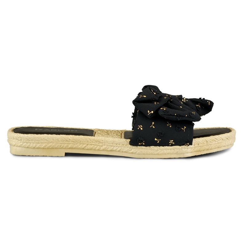 Pantofole nere da donna con fiocco nero