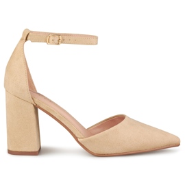 Décolleté beige su palo allacciato alla caviglia