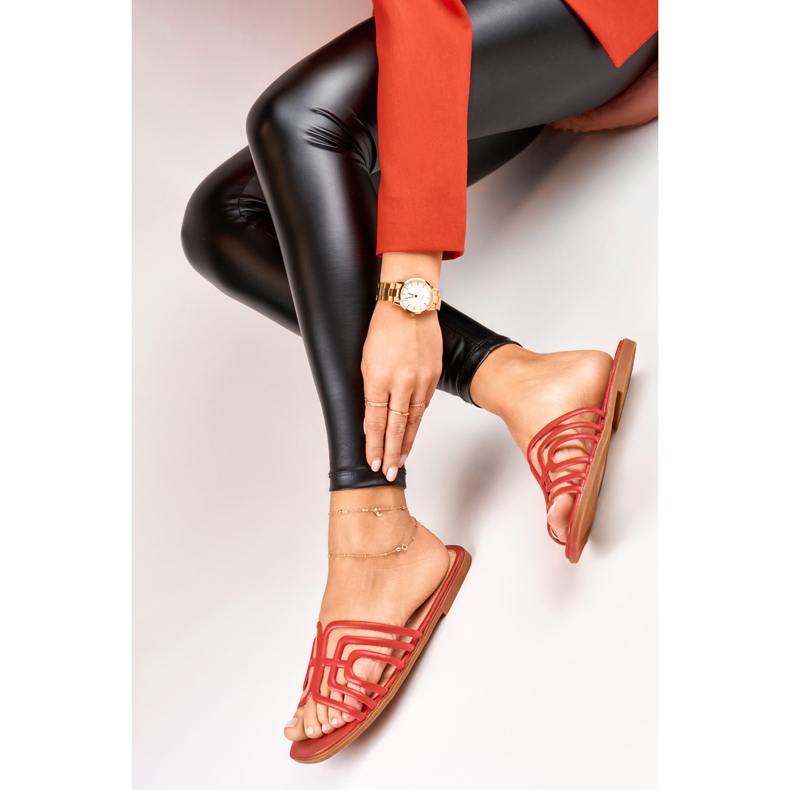 Pantofole piatte da donna eleganti rosse rosso