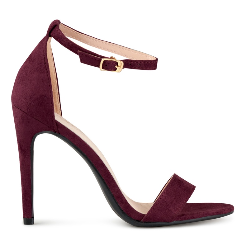 Sandali bordeaux con tacco alto rosso