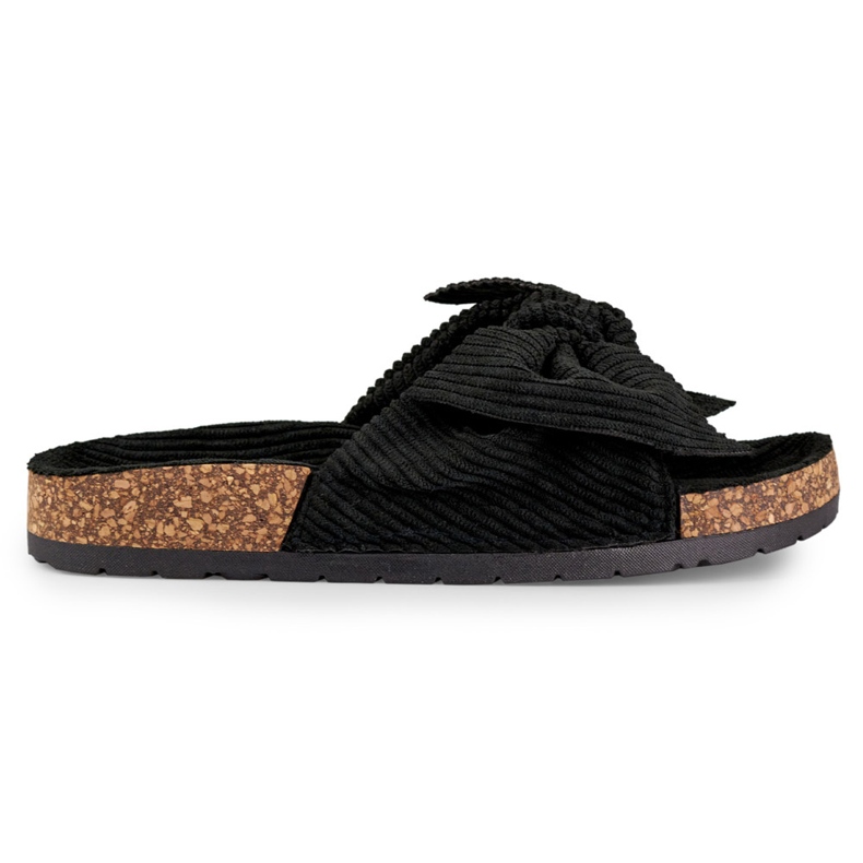 Pantofole da donna classiche in camoscio nero con fiocco