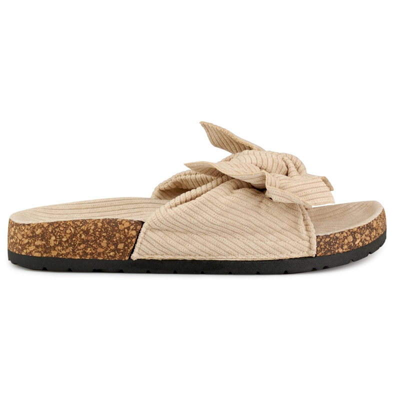 Pantofole da donna classiche in camoscio beige con fiocco