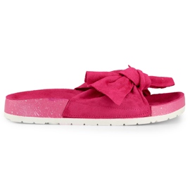 Pantofole da donna in camoscio fucsia con fiocco rosa