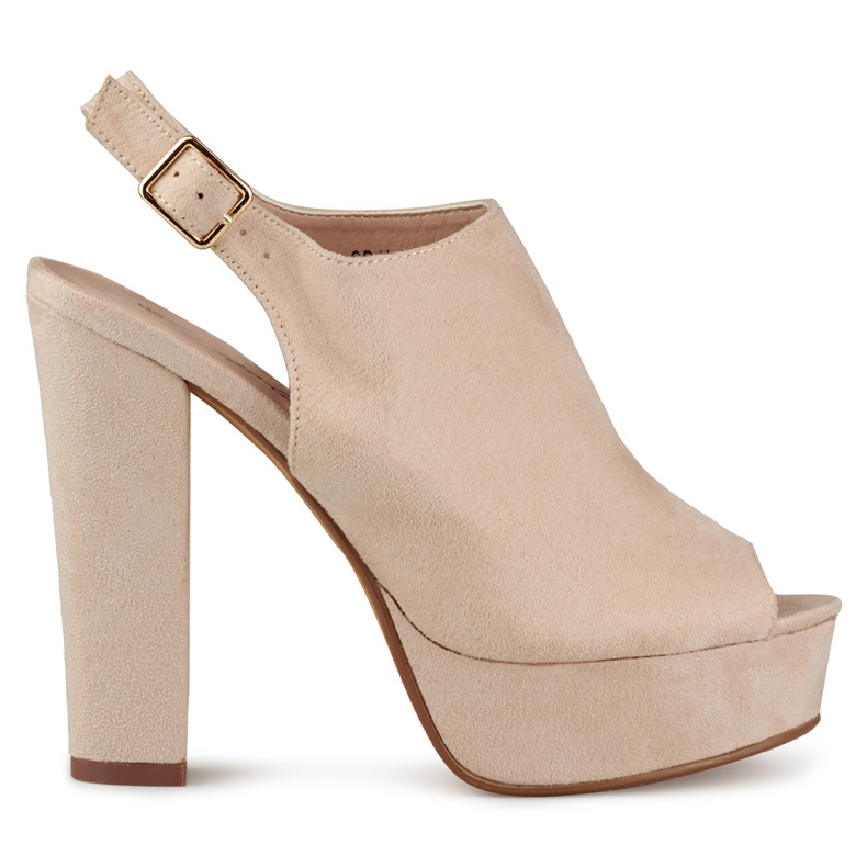 Sandali beige a tacco alto con punta e tacco aperti