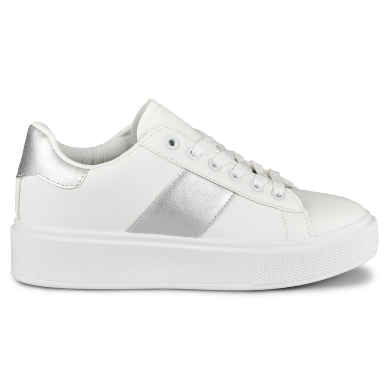 Sneakers bianche da donna sulla piattaforma con un'aggiunta d'argento bianca