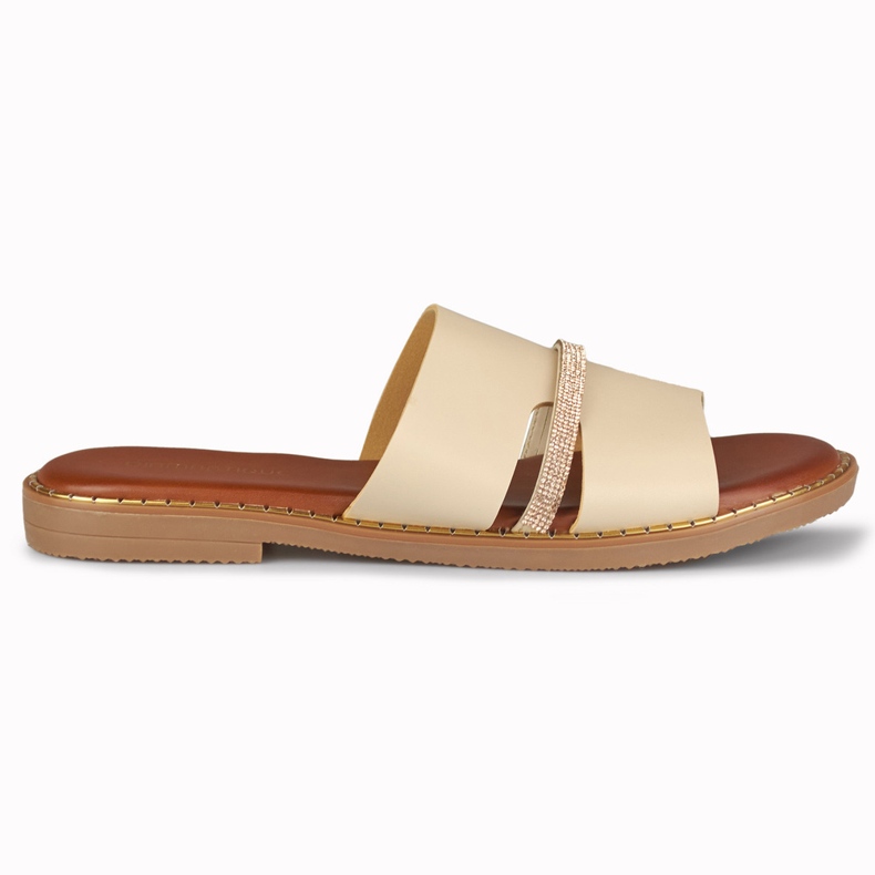Eleganti pantofole da donna beige con decorazione