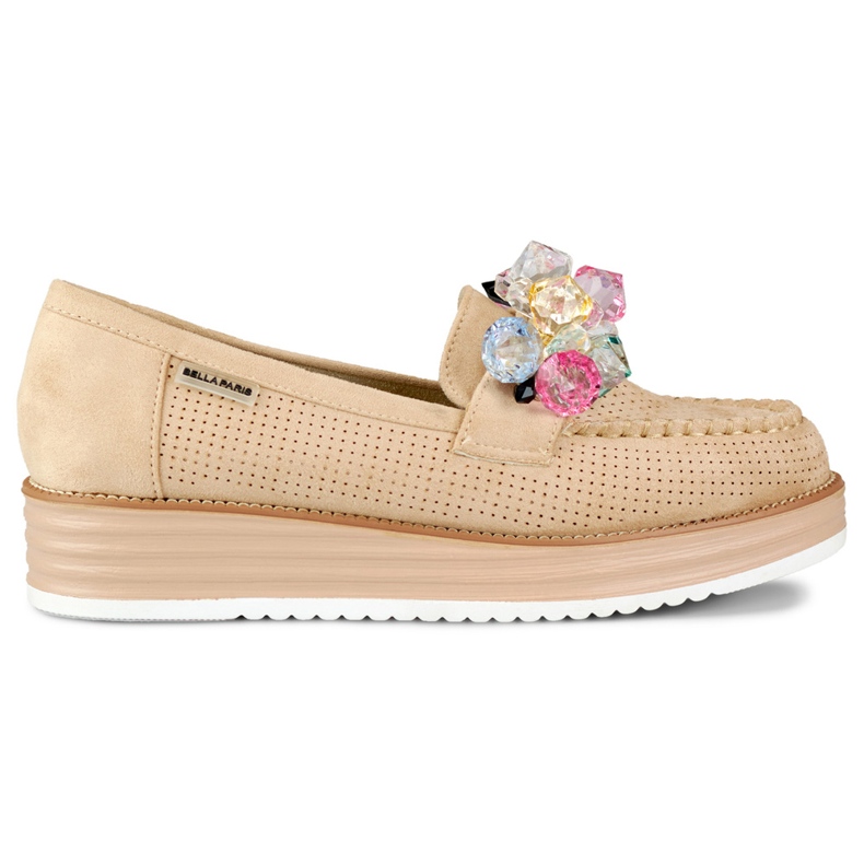 Scarpe con zeppa beige traforate con decorazione