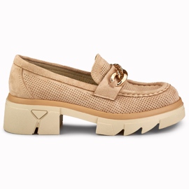 Mocassini beige traforati da donna