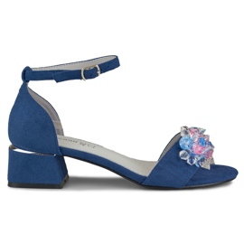 Sandali con tacco basso decorati blu navy