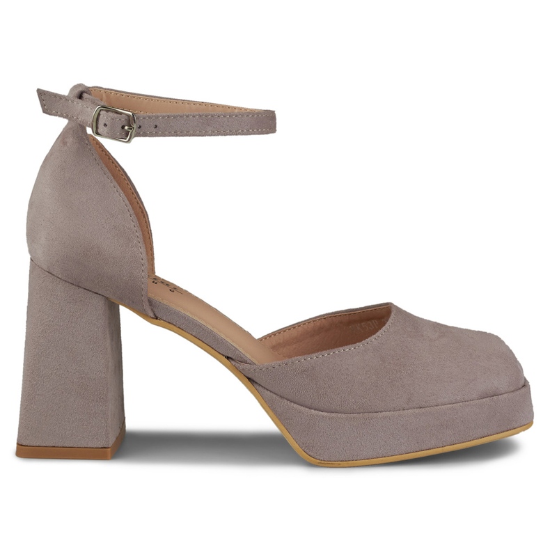 Décolleté su tacco largo allacciato alla caviglia grigio