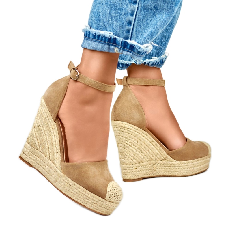 Espadrillas con zeppa da donna beige scuro