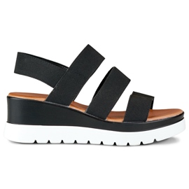 Sandali neri elasticizzati con plateau basso nero