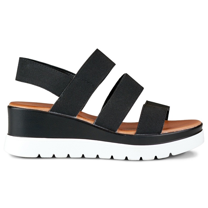 Sandali neri elasticizzati con plateau basso nero
