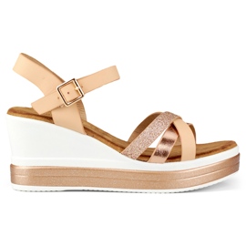 Sandali con zeppa beige con cinturino lucido