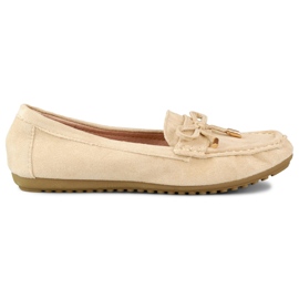 Comodi mocassini beige con fiocco