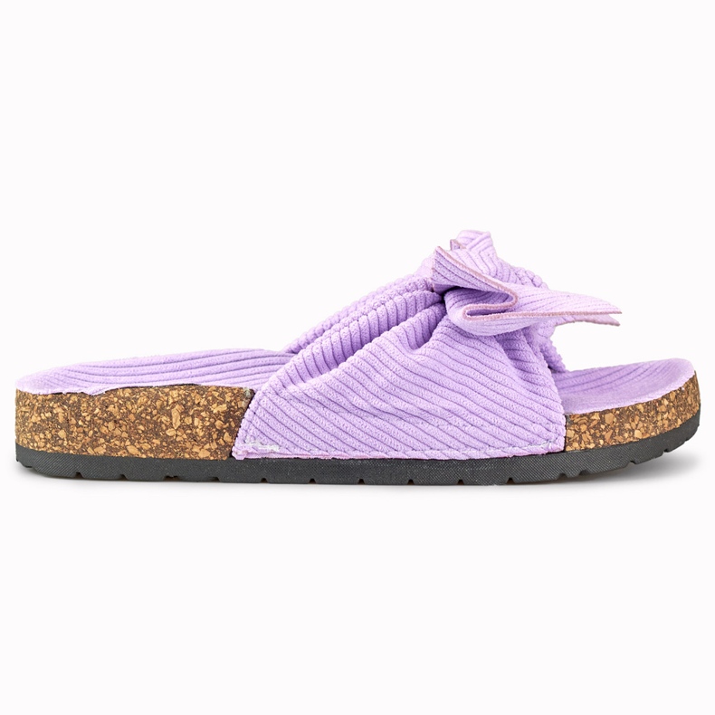 Pantofole da donna classiche in camoscio viola con fiocco
