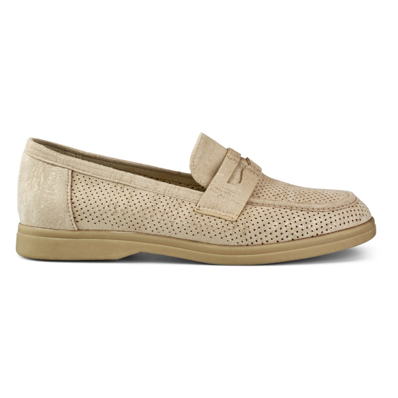 Scarpe traforate da donna con una lucentezza dorata beige