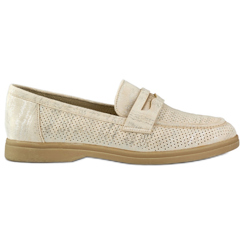 Scarpe traforate da donna con una lucentezza d'argento beige