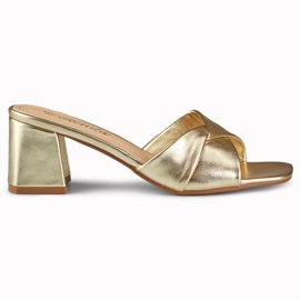 Pantofole dorate da donna su tacco basso d'oro