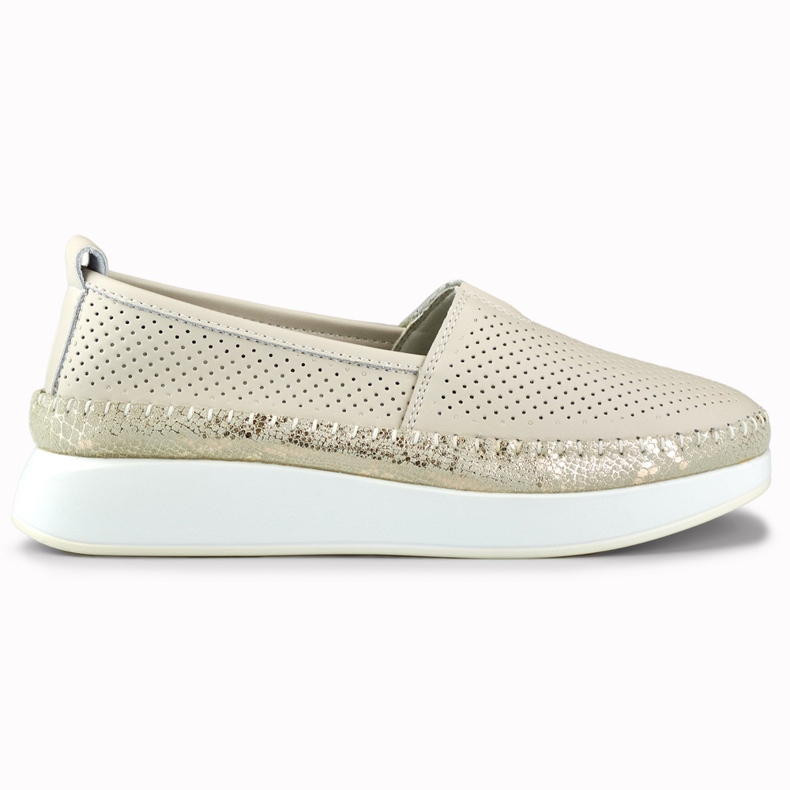 Scarpe da donna in pelle traforata beige