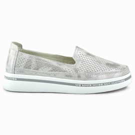 Scarpe da donna in pelle traforata d'argento
