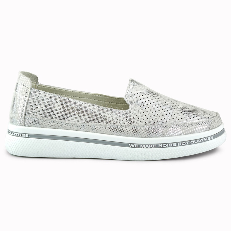 Scarpe da donna in pelle traforata d'argento