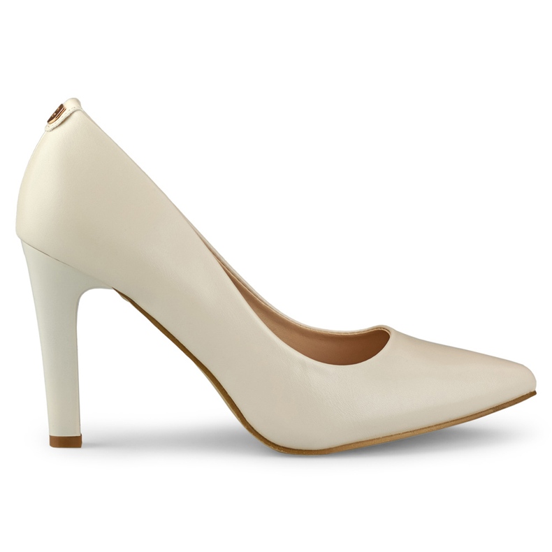 Décolleté beige su un grosso tacco alto