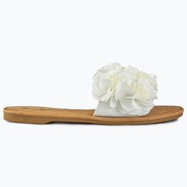 Pantofole da donna a fiore piatto bianche bianco