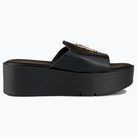 Sandali con zeppa da donna neri con decoro in oro nero