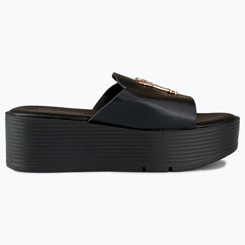 Sandali con zeppa da donna neri con decoro in oro nero