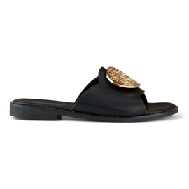 Pantofole da donna nere con decorazioni in oro nero
