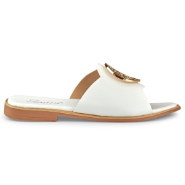 Pantofole da donna bianche con decorazioni in oro bianco