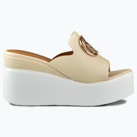 Eleganti pantofole con zeppa da donna beige