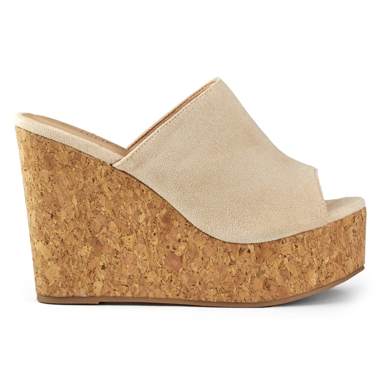 Infradito beige su zeppa di sughero