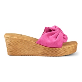 Pantofole fucsia da donna su un comodo tacco a zeppa rosa