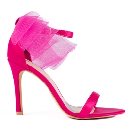 Sandalo fucsia con fiocco in tulle sul tacco a spillo Shelovet rosa