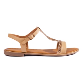 Sandali bassi da donna beige con cristalli Shelovet