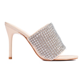 Elegante sandalo con tacco e zirconi Shelovet beige