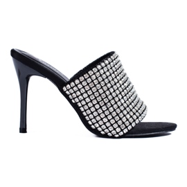 Elegante sandalo Shelovet nero con tacco e zirconi