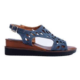Sandali con zeppa traforati blu navy da donna di Daszyński