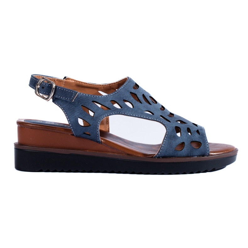 Sandali con zeppa traforati blu navy da donna di Daszyński