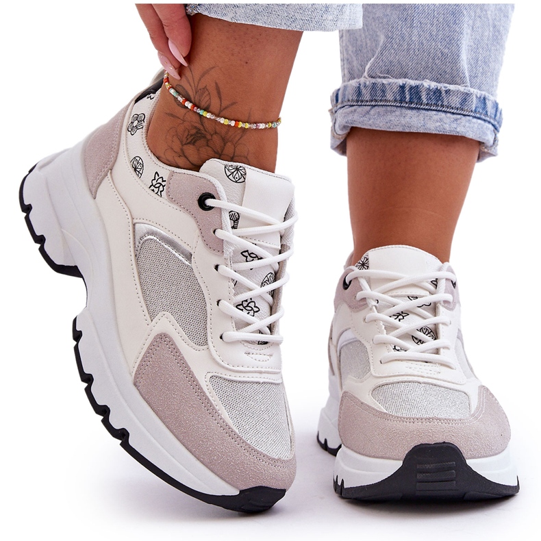 PM1 Scarpe sportive stringate sulla piattaforma di fuga bianca