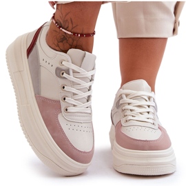 FJ1 Scarpe sportive da donna su una massiccia piattaforma Gemma bianca e rosa bianco