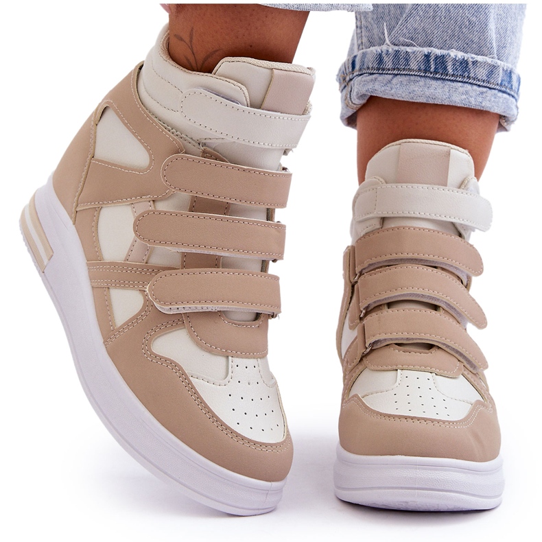 PE1 Sneakers Alte Con Zeppa Nascosta Da Donna Beige Inari