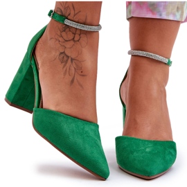 Décolleté In Pelle Scamosciata Con Cubic Zirconia Con Diamante Verde