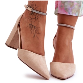 Décolleté In Camoscio Con Zirconi Beige Diamante