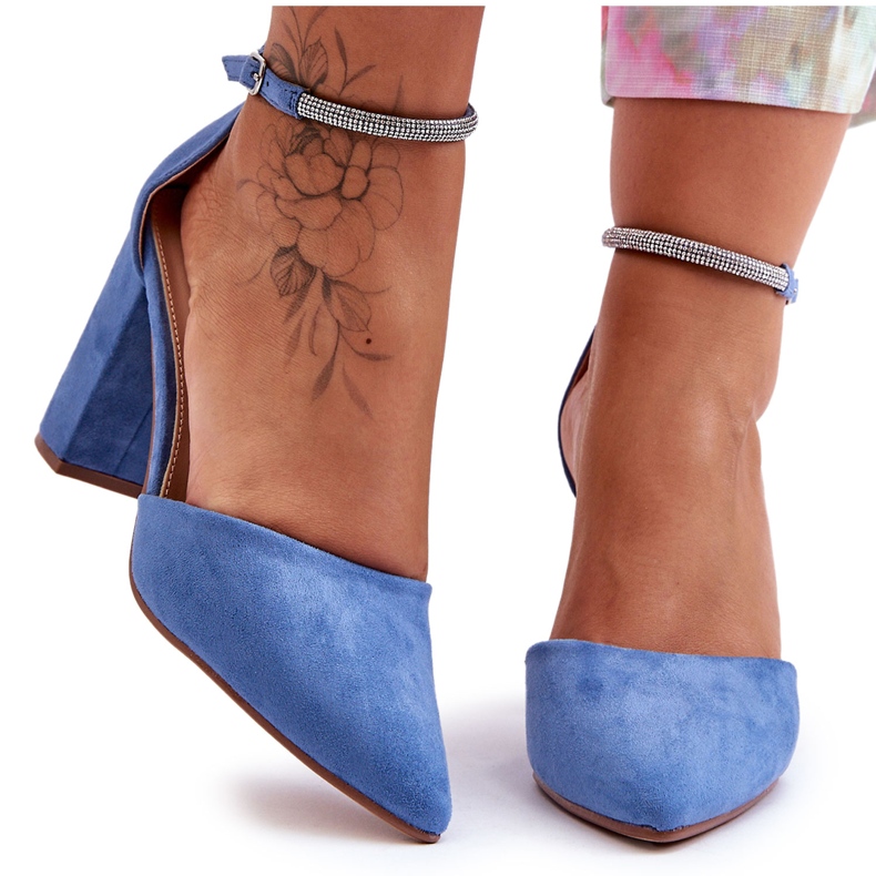PS1 Décolleté in pelle scamosciata blu diamante con zirconi
