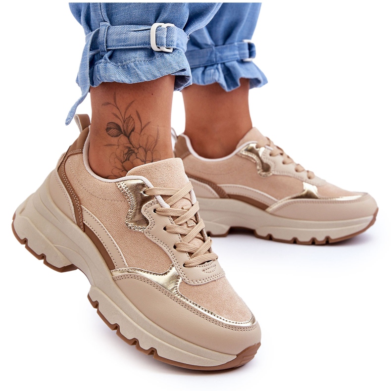 FG2 Icone di scarpe sportive tacco piatto piattaforma beige